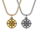 Non Tarnish Men Jewelry Custom Engraved North Star Pendant Stainless Steel PVD 18k Real Gold Vintage Compass Pendant Necklace