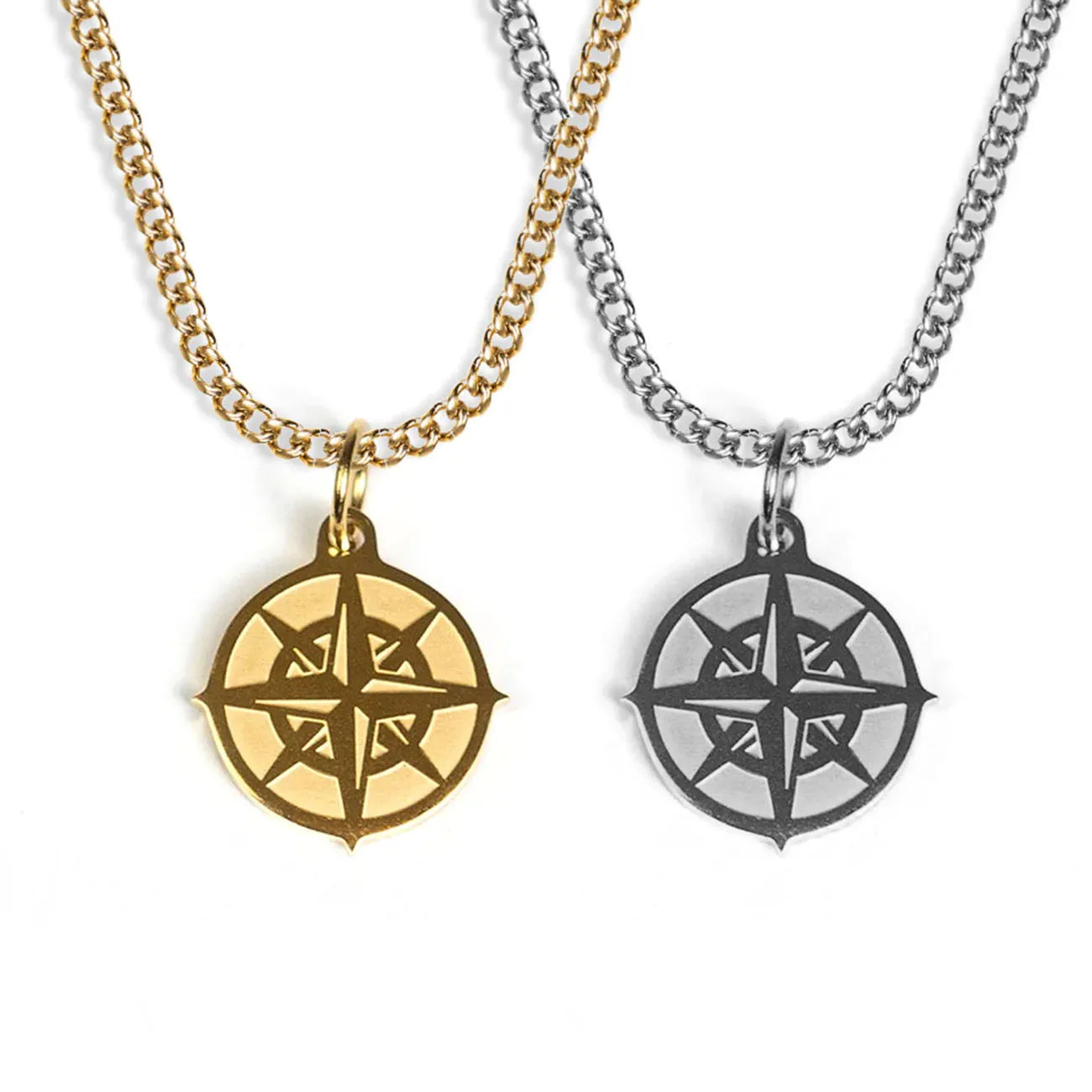 Non Tarnish Men Jewelry Custom Engraved North Star Pendant Stainless Steel PVD 18k Real Gold Vintage Compass Pendant Necklace