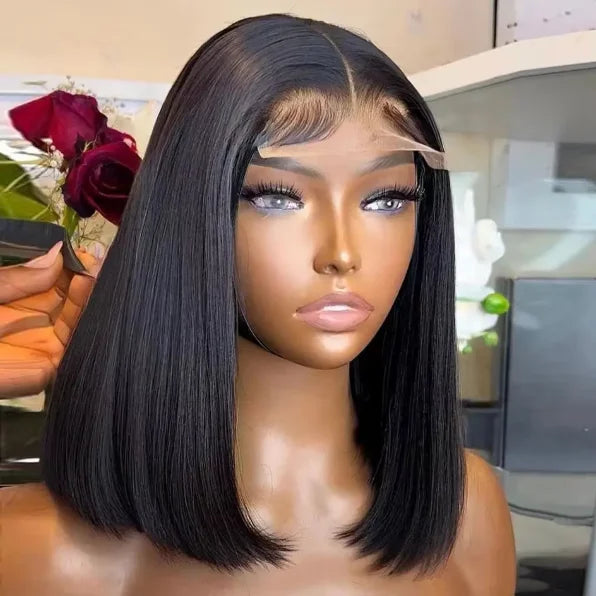 Cheap Double Drawn Virgin Remy Hair Glueless Transparent HD Lace Front Bob Wig with Real Vietnamese Bone Straight Human Hair