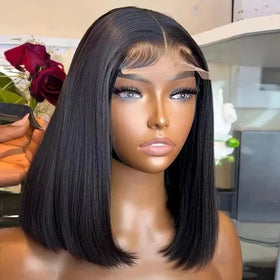 Cheap Double Drawn Virgin Remy Hair Glueless Transparent HD Lace Front Bob Wig with Real Vietnamese Bone Straight Human Hair