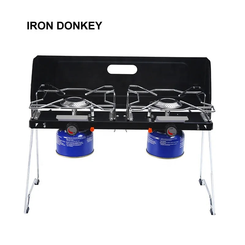 IRONDONKEY Outdoor BBQ Folding Card  Convenient Camping and Picnic Dual Stove Gas Stove Self Driving Car Mounted Stove