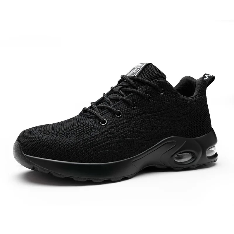 8823KV-1Hot Selling Breathable Sport Safety Shoes with Plastic Toe Anti-slip Puncture-proof Safety Sneakers Black With PU Sole