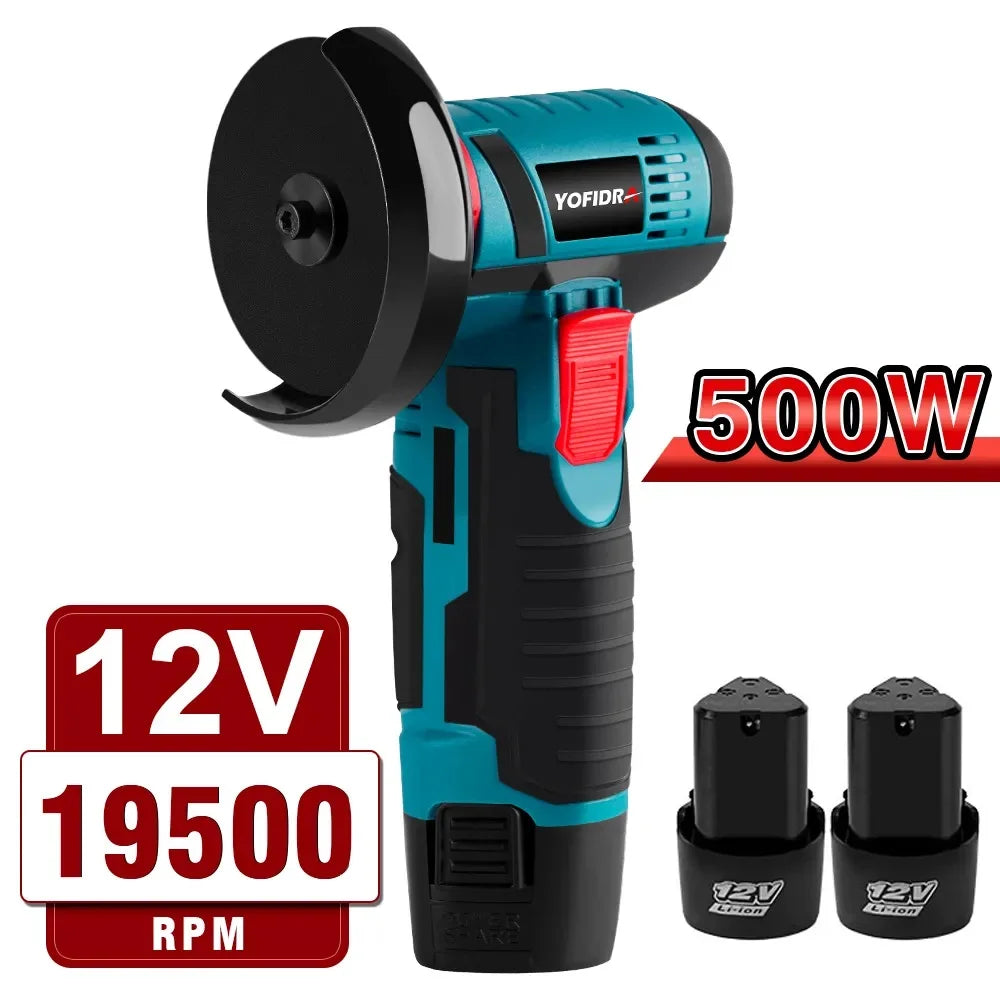 12V 500W Brushless Angle Grinder 2PCS Lithium Battery 19500Rpm Cordless Efficient Mini Polishing Machine Diamond Cutting Grinder