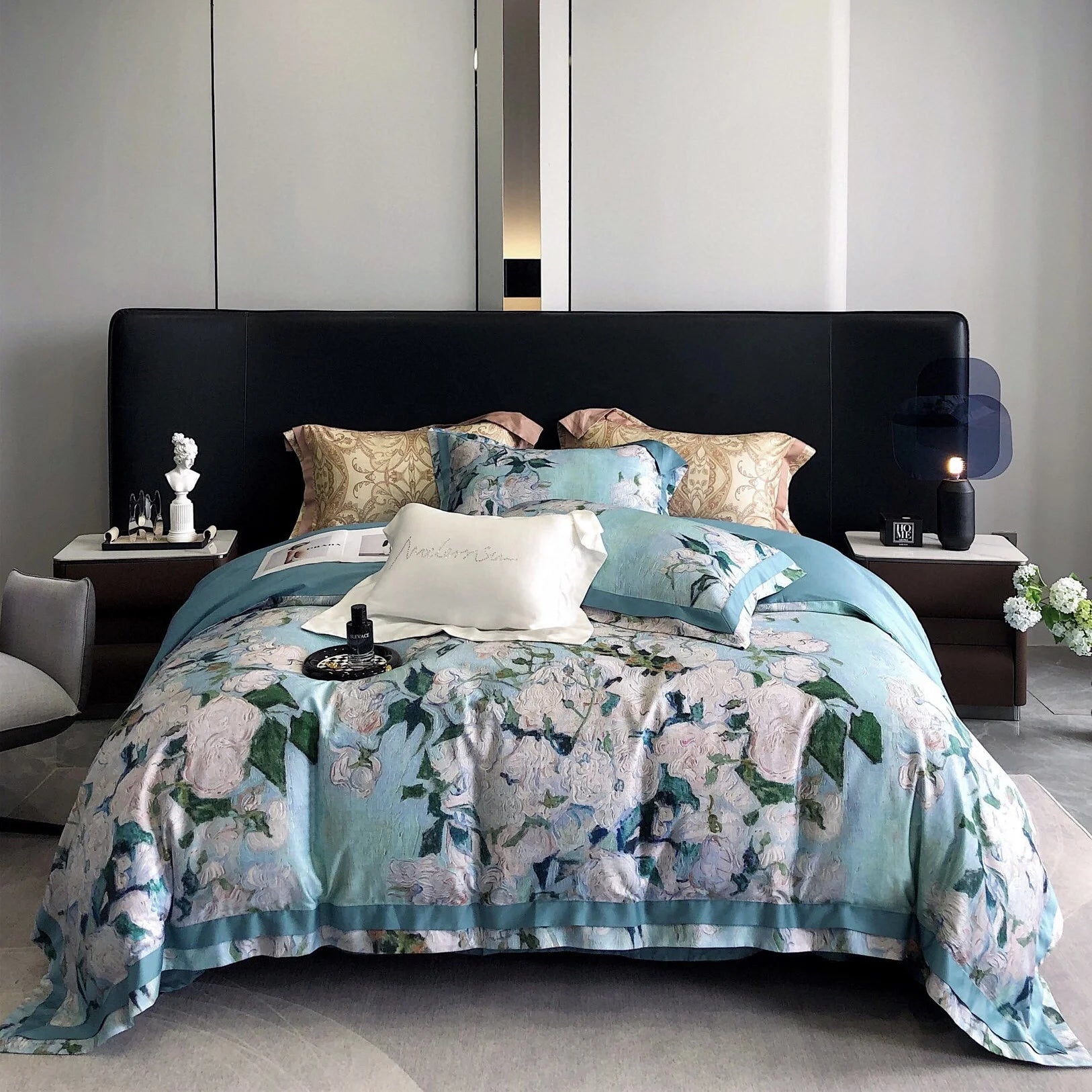 Latest Long Staple Cotton Bed Comforter Set Blue Flat Sheet Digital Printed Pillow Sham Bedding Set