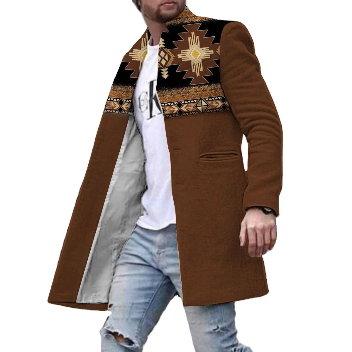 Spring Autumn Men's Eco-Friendly Polyester 3D Printed Long Sleeve Coats