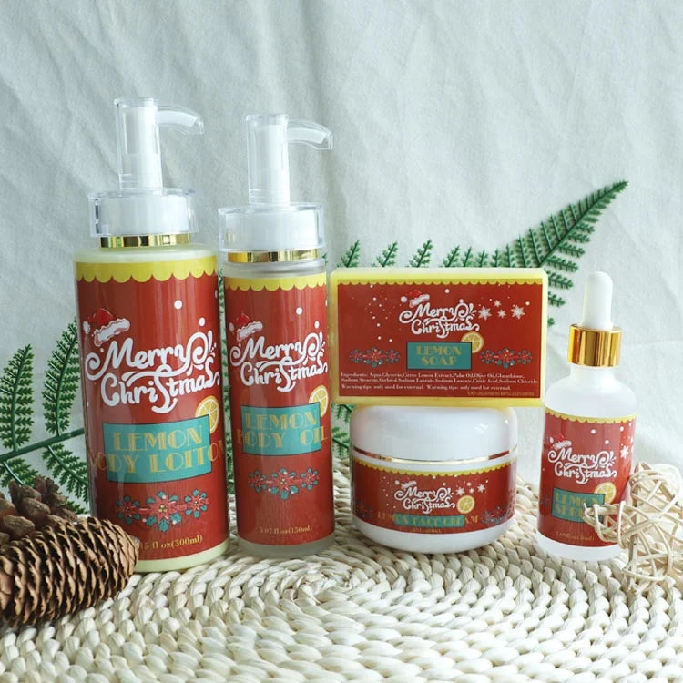 Private Label Herbal Natural Organic Chamomile Lemon Skin Lightening Set Moisturizing Repair Serum Body Lotion Soap Skin