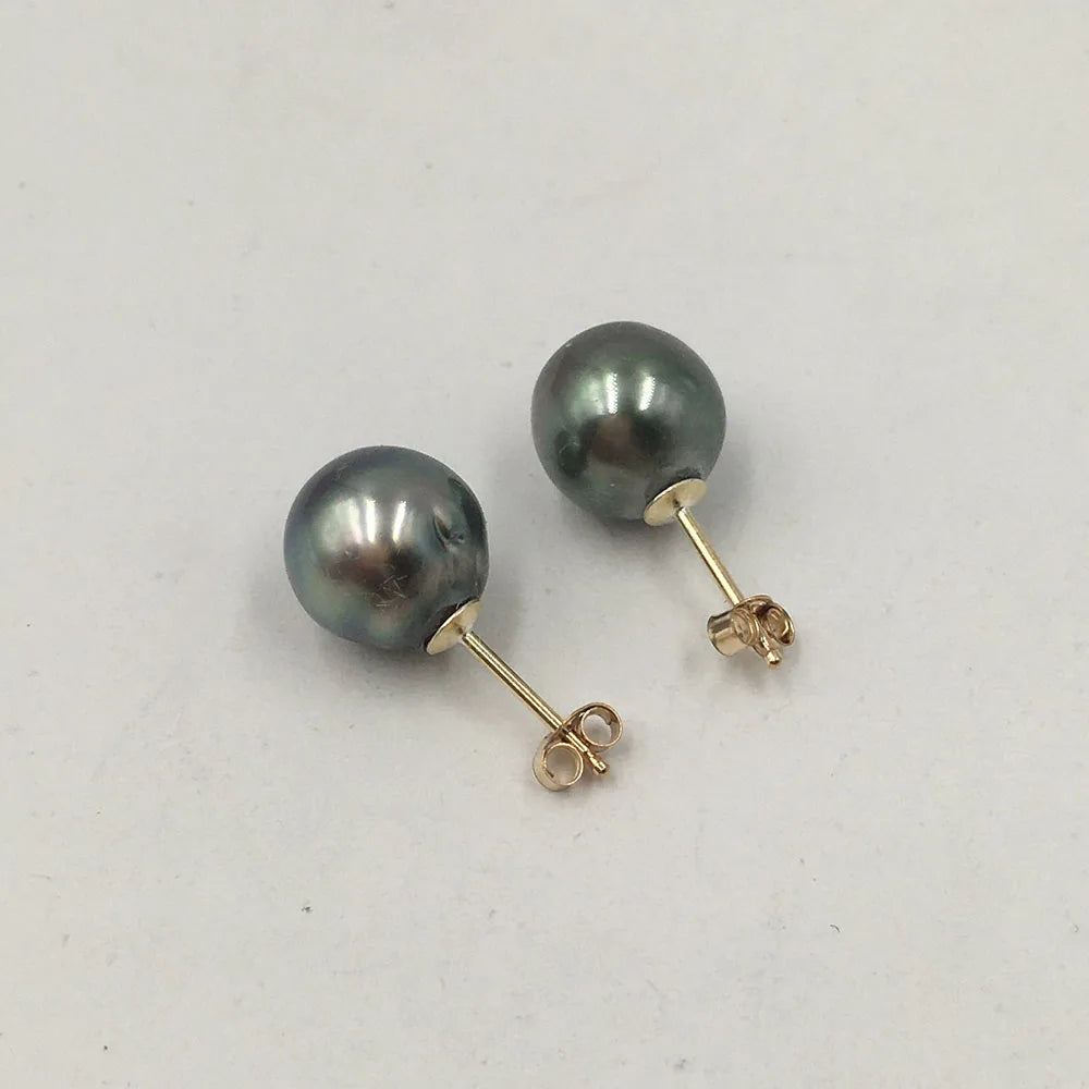 8-10 mm Nature Tahitian Sea Salt Pearl Earringfashion 14K Gold Filled Stud Earrings for Wedding Near Round Pearl a Grade Flaws