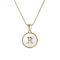 Link Chain Necklace 18K Gold Jewelry Pearl Shell Disc Pendant Initial Letter R Necklace Gold Filled Necklace with Pearl Pendant