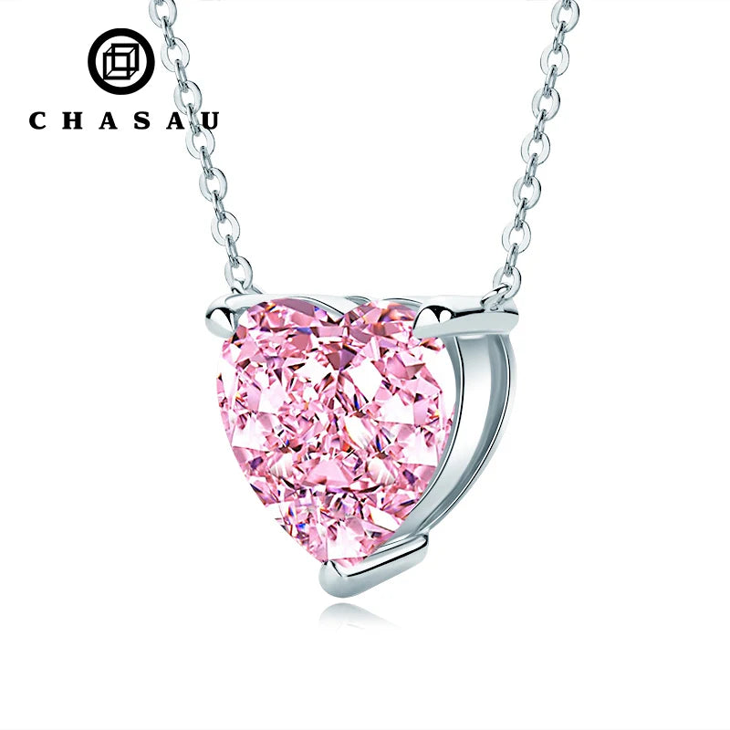 Factory Trendy 925 Sterling Silver 12*12mm CZ Cubic Zirconia Pendant Heart Drop Pink Necklace for Women