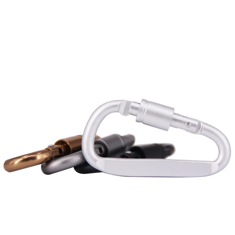 Baichaoli 6#D Aluminum Alloy Nut Lock Carabiner HOOKS Anodic Oxidation Finish 9.5g Laser Logo Flatten Rotatable Design Mining
