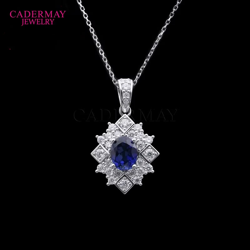 Wholesale Price Sterling Silver925 7x9mm Oval Sapphire Moissanite Pendant Necklace Trendy Women Luxury Jewelry