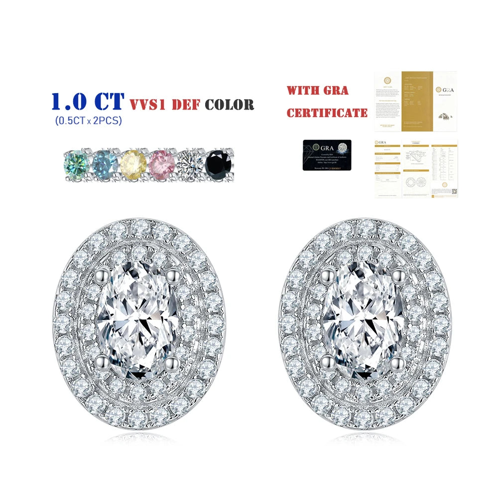 S93 Abiding Jewelry Supplier 925 Sterling Silver 1CT Oval Moissanite Diamond Custom Double Halo Stud Earrings Wholesale