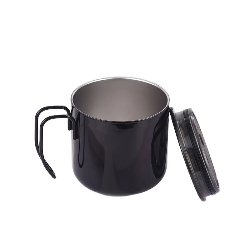 304 Stainless Steel Coffee Cup with Handle Outdoor Camping Mug Restaurant Beer Cup Picnic Double Wall Vacuum Mug with Lid