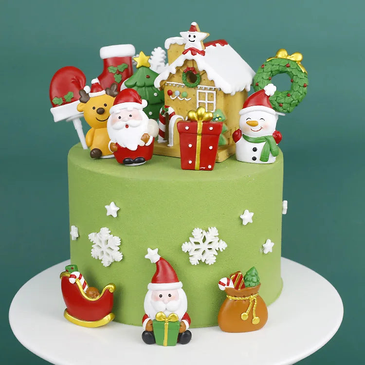 Camilla Multi-Color Santa Gift Box Resin Square Cake Topper Party Dessert Decoration Christmas Graduation Cake Toy