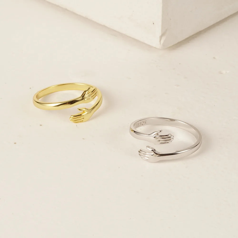 Creative Personality Two-Handed Embrace Ring Opening S925 Sterling Silver Ring Gifts for Women