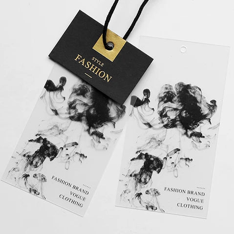 Supper High-Grade PVC Custom Hang Plastic Tags Luxury Ribbon Style Tear Away Bottom Made Paper for Clothing Shoes Jewelry