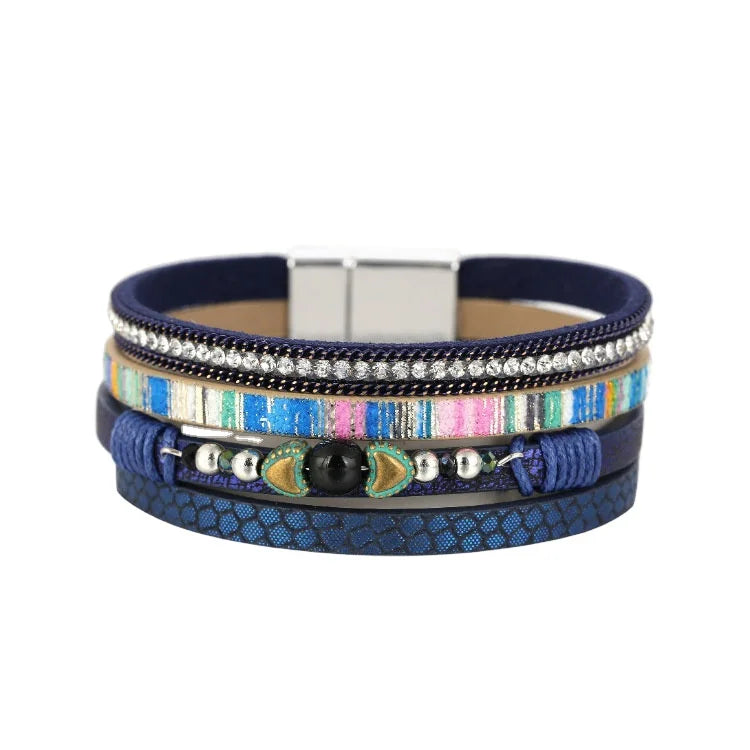 New Jewelry Bohemian Multi-layer Bracelet Couple Woven Leather Bracelet Cross Inlaid Pearl Bracelet