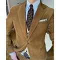 Brown Autumn Winter Corduroy Men Suits Tailored Made Prom 2 Pieces Slim Fit Groom Wedding Male Fashion Costume Custom