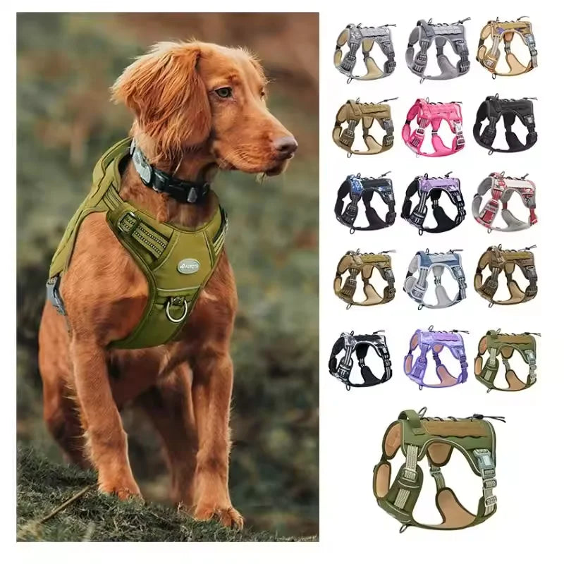Manufacturer OEM Custom Tactical Sport Reflective Padded Nylon No Pull Dog Harness Safety Easy Control Handle Adjustable for
