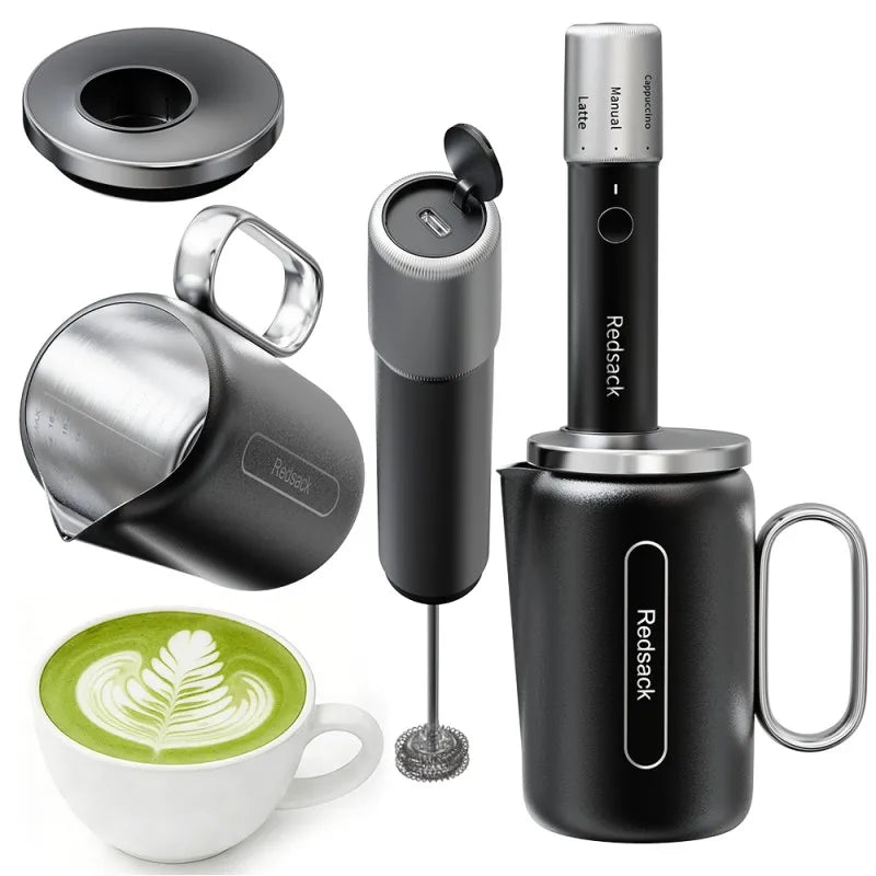 Hands Free 3 Speed 2000mAh Rechargeable IPX4 Waterproof Electric Milk Frother with Food Grade Stainless Steel Double Coil Whisk