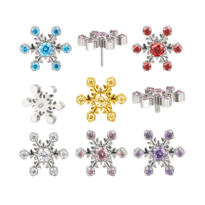 Ready to Ship Jewelry Body Piercing Titanium CNC Set 6 CZ Snowflake Labret