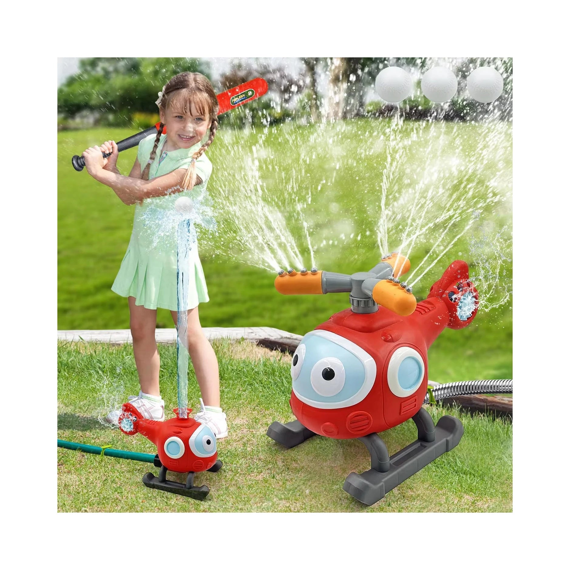 2024 Trend Products Durable Plastic 2-in-1 Outdoor Water Spray Spinning Airplane Sprinkler Set for Kids' Backyard Baseball Games