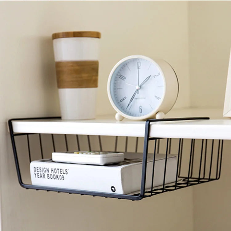 Simple Iron Eco-Friendly Hanging Basket for Food Storage Under Cabinet and Wardrobe Organizer with Hook Type Installation