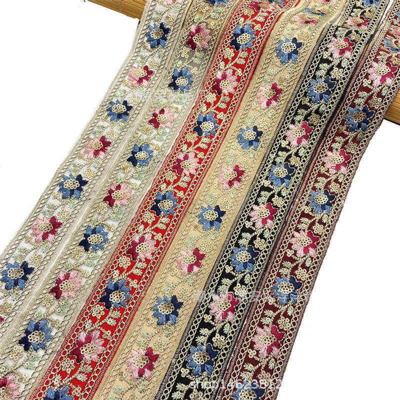 Wholesale 3.5cm Ethnic Style Sequin Lace Trimming Eugenia Mesh Embroidered Lace for Women Decorative Lace on Cuffs and Collar