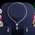 Fashion Cubic Zirconia Crystal Waterdrop Pendant Necklace and Earrings Bridal Wedding Lady Jewelry Sets for Brides Accessories