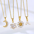 Fashion Jewelry 18K Gold Plated Necklace Birthstone Zirconia Flower Moon Pendant Chain Necklace Gift