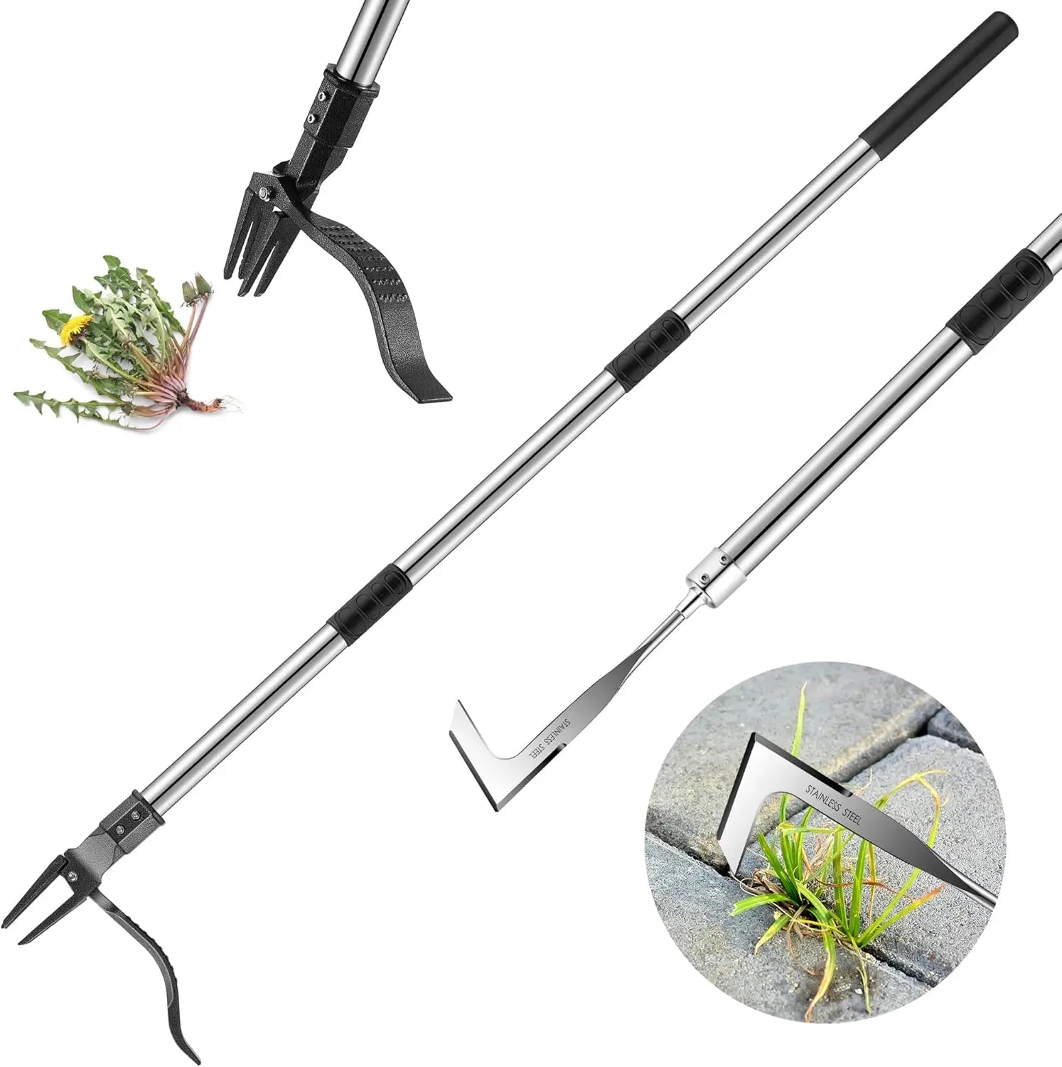 Stand up Weed Puller Tool and Crack Weeder with 52" Long Detachable Handle Gardening Manual Tool Weed Gripper Remover