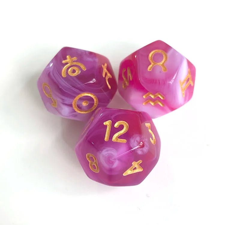 Wholesale 12-Sided Polyhedral Acrylic D12 Dice 3-Piece Bulk Swirl Pink Zodiac for Dungeons and Dragons Board Game