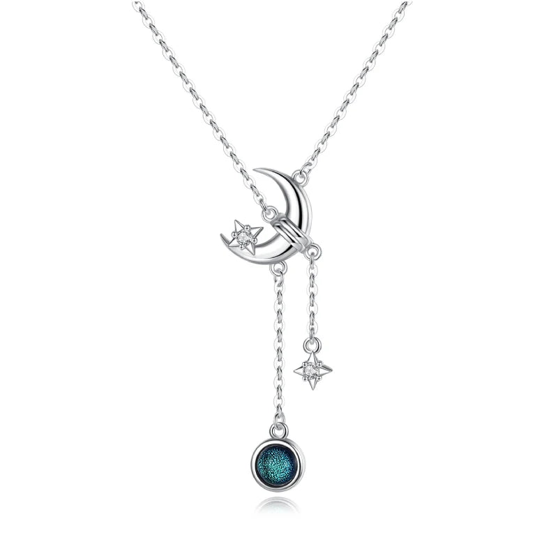 Original 925 Silver Jewelry Necklace with Moon Star Pendants Women's Wedding Engagement Party Jewelry with Chain Joyas De Plata
