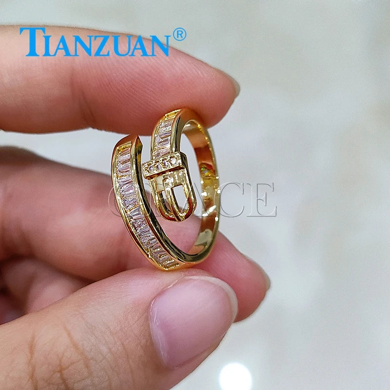 Belt Adjustable Ring D Vvs White Trapezoid Shape Moissanite 925 Sterling Silver Jewelry Ladies Men Gift Dating