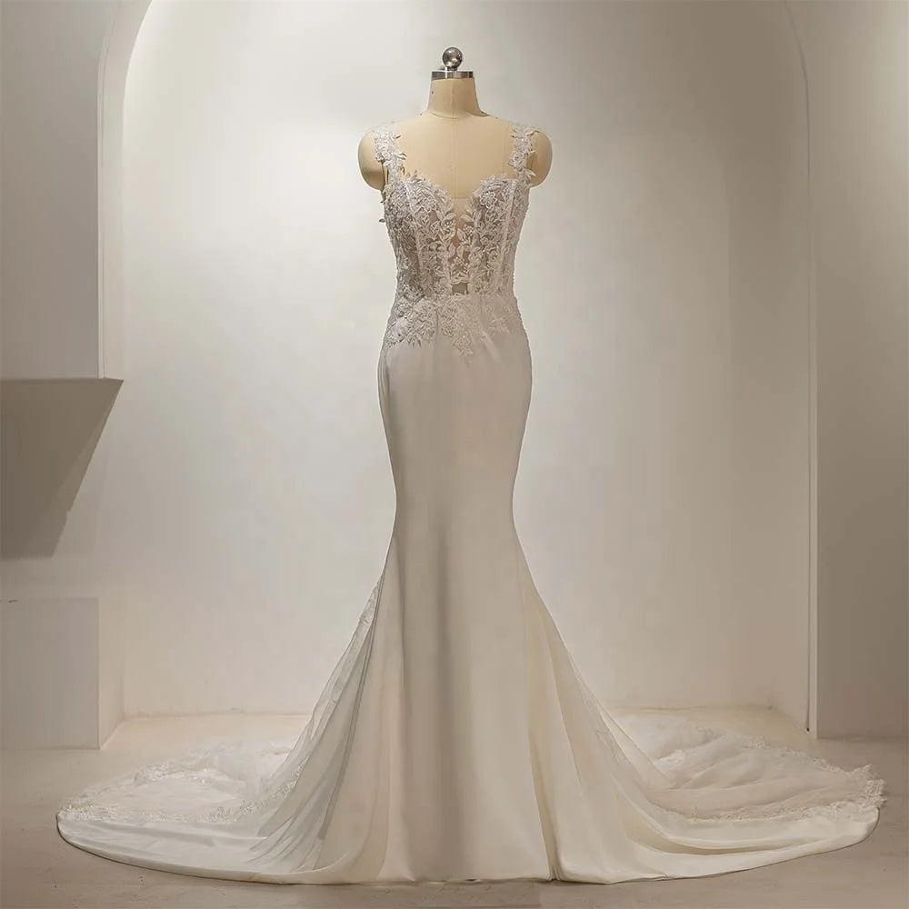 Jancember QD06236 Illusion Sleeveless Gorgeous Beautiful Mermaid Wedding Dress