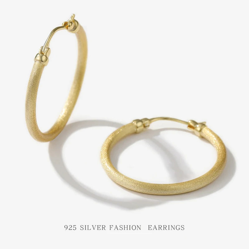925 Sterling Silver Gold Plated Matte Round Hoop Earrings Trendy Stylish Design for Party and Gift