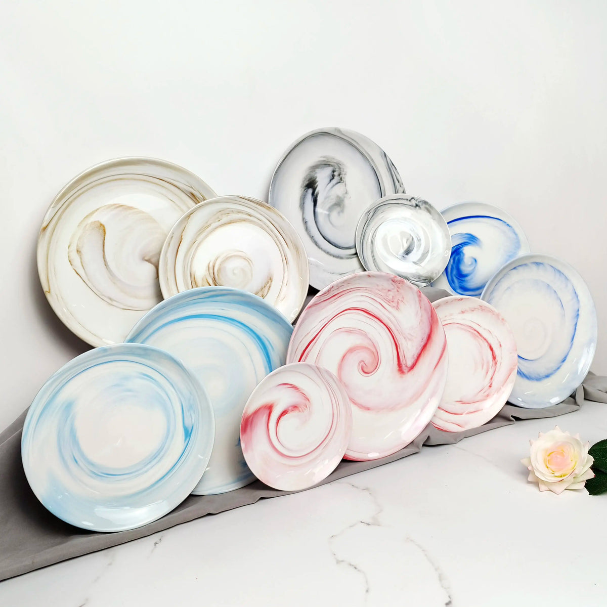 8"10"Grey and Brown Color Choice Marble Porcelain Dishes Plate Ceramic Dinner Plate Dinnerware Charger Plate in Stock Sale
