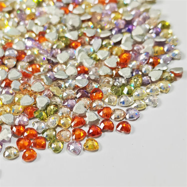 Hisenlee 3X3MM 3D Heart Zircon Loose Rhinestones Eco-Friendly Luxury Mixed Color Glue on Professional Nail Art 100Pcs/bag
