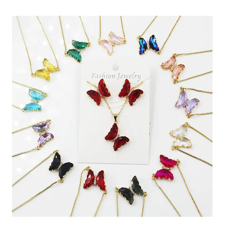 BMZ 2024 Good Quality Crystal Jewelry Sets 17 Colors Butterflies Gold Plated for Wedding Party Engagement Christian-New Arrival