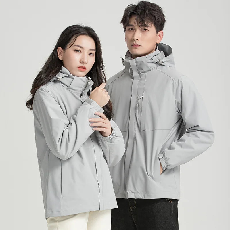 Customized Three-in-One Outdoor Jacket for Men Women Waterproof Windproof Soft Bird Home Style Stand Collar Winter Zipper