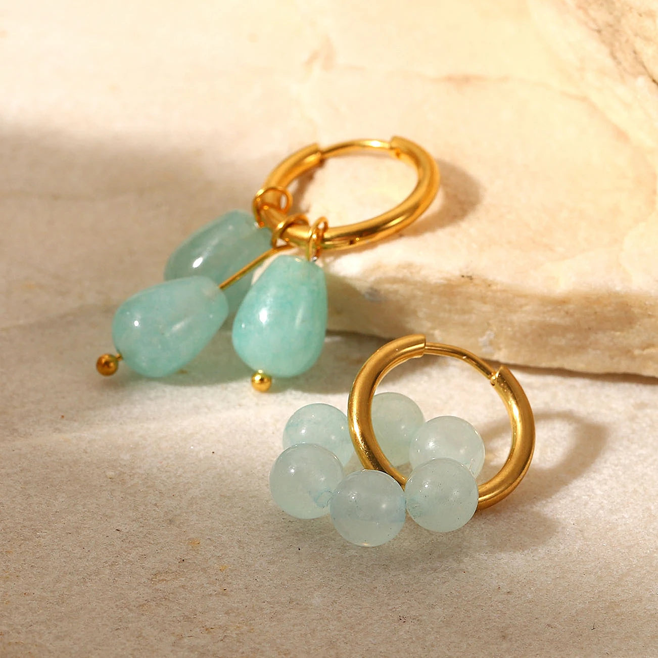 2022 New Arrival Fashion Stainless Steel Earring Jewelry Elegant Asymmetric Teardrop Stone Drop Earrings for Women Girls