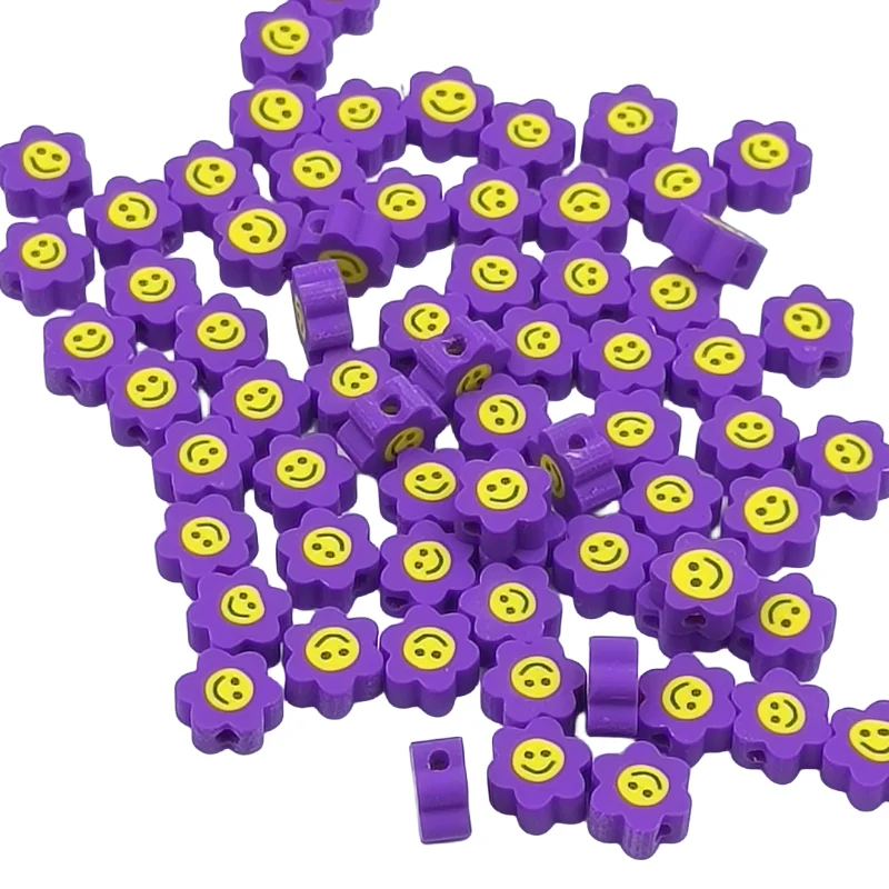 JI Bai Zhao 10mm Clpurple Mixed Color Ceramic Clay Porcelain Flower Smiling Face Soft Slice DIY Handmade Jewelry Making Hei Bead