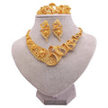 African 24k Gold Jewelry Sets Women Wedding Party Trendy Statement Necklace Earring 4pcs Set