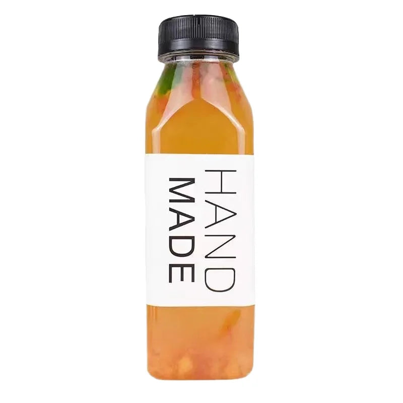 350ml PET Transparent Square Plastic Fruit Juice Beverage Bottle 16 oz Aluminum Cap for Energy Drinks Food Grade Packaging
