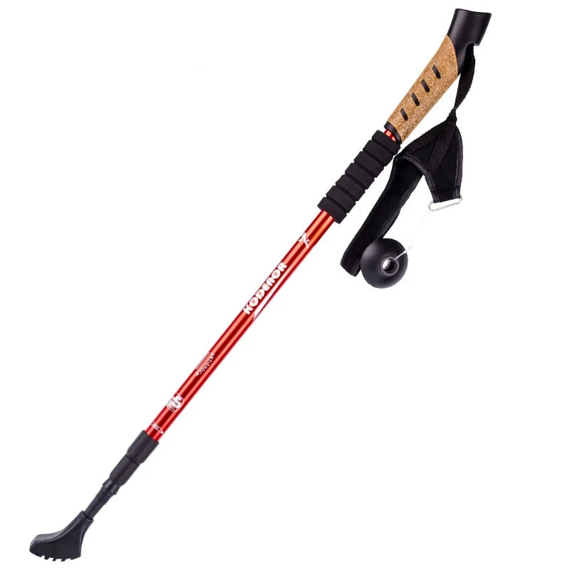Nordic Three-Section Telescopic Folding Trekking Pole Elderly Outdoor Walking Stick with Cork Handle for Cross-Country Walking