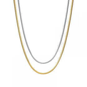 Trendy Simple Basic Herringbone Women Fashion Jewelry Gold Plated Stainless Steel Snake Chain Necklace
