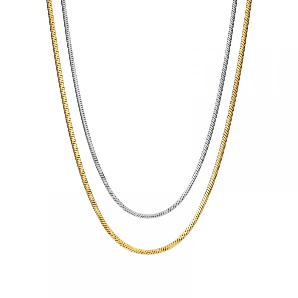 Trendy Simple Basic Herringbone Women Fashion Jewelry Gold Plated Stainless Steel Snake Chain Necklace