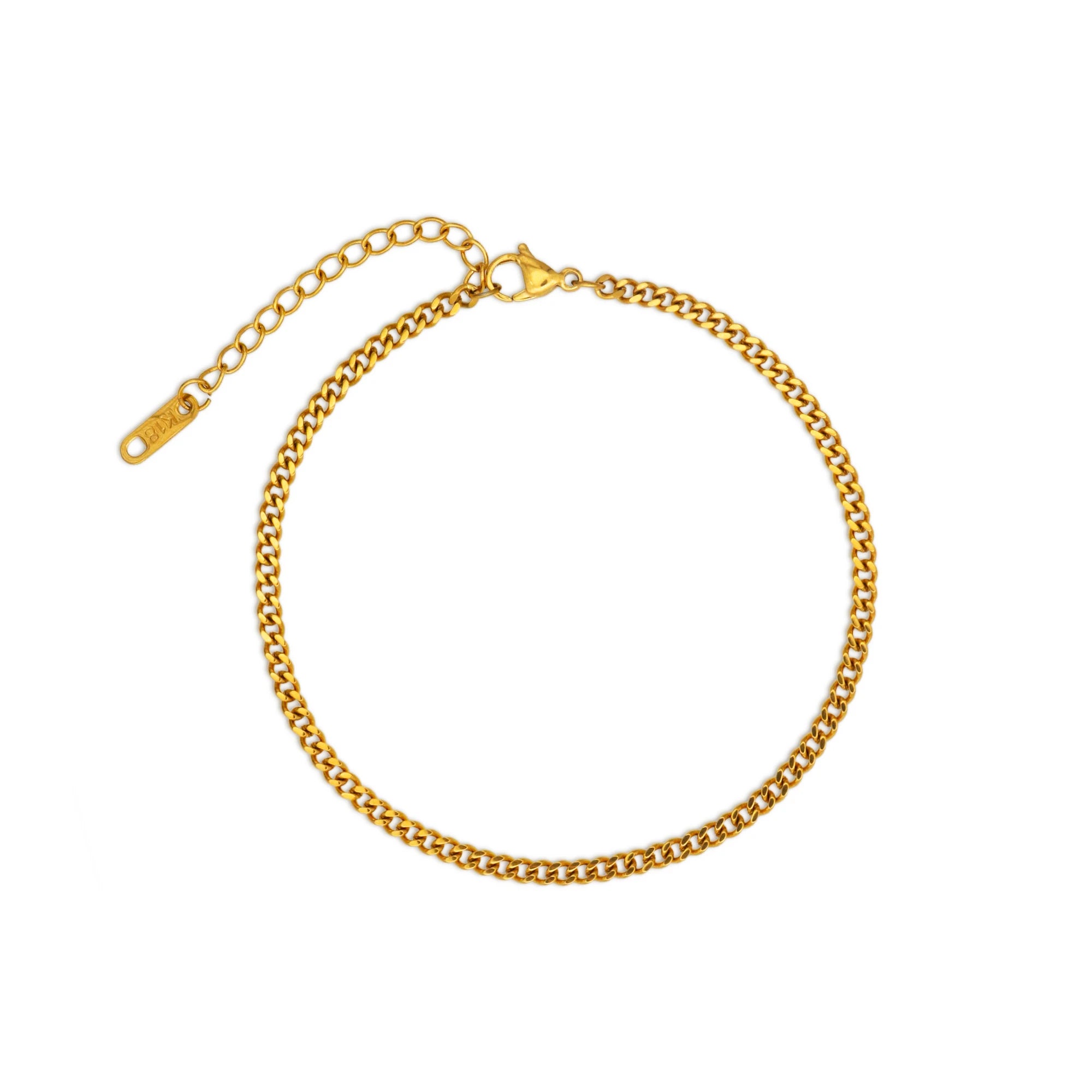 Chris April Trendy Jewelry 316L Stainless Steel PVD Gold Plated Simple Design 3mm Curb Chain Thin Anklet