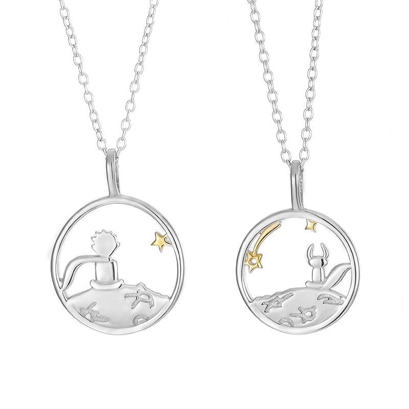 Popular Cartoon Character 925 Sterling Silver Little Prince Pendant Necklace Men and Women Simple Necklace