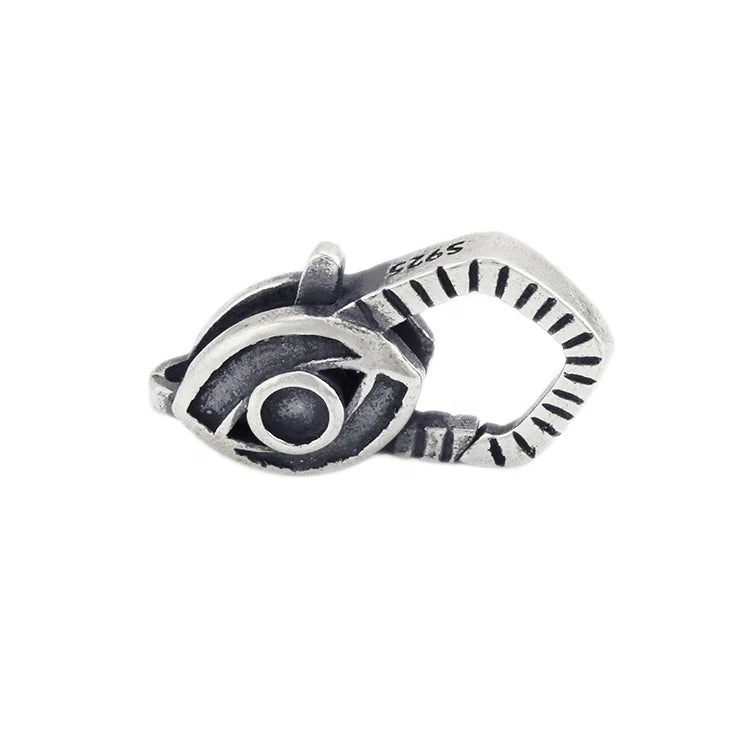 Antique Oxidized Silver Finishing Double Sided Eye Large Lobster Claw Clasp Pendant Lock for Bracelet Necklace
